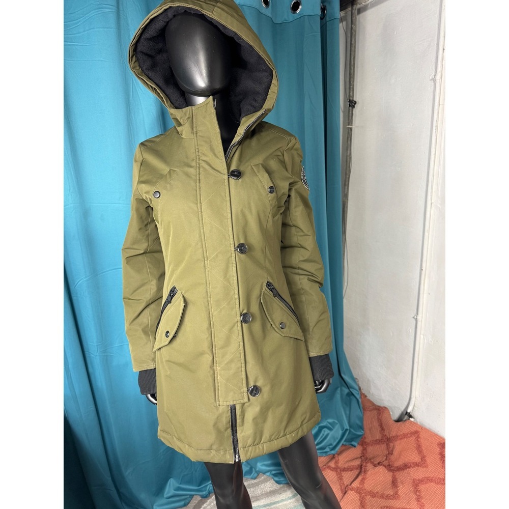 Madden Girl Olive Green Hooded‎ Parka Jacket Faux Fur Lined Size S
